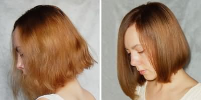 Волосы до и после желатинового ламинирования