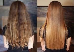На фото – волосы до и после применения кератина