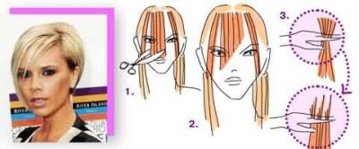Примерная инструкция по стрижке косых прядей у лица